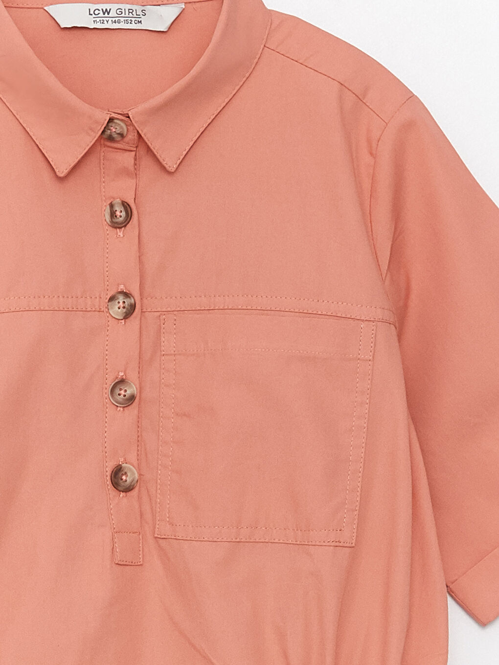 Rochie Fată Simplă cu Guler de Cămașă și Mânecă Scurtă-2