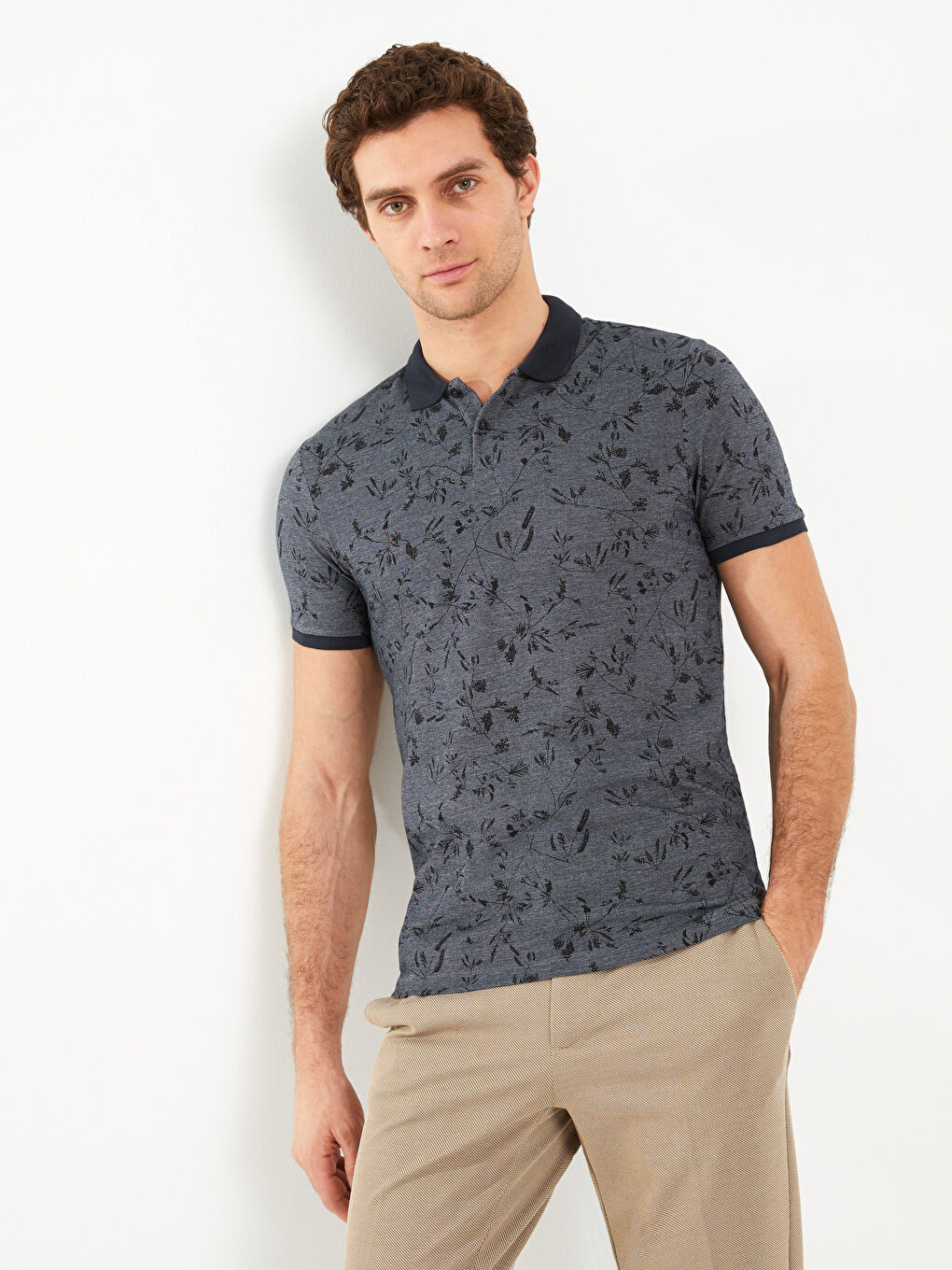 Polo Neck Short Sleeve Patterned Men's T-Shirt -S33663Z8-LQ9