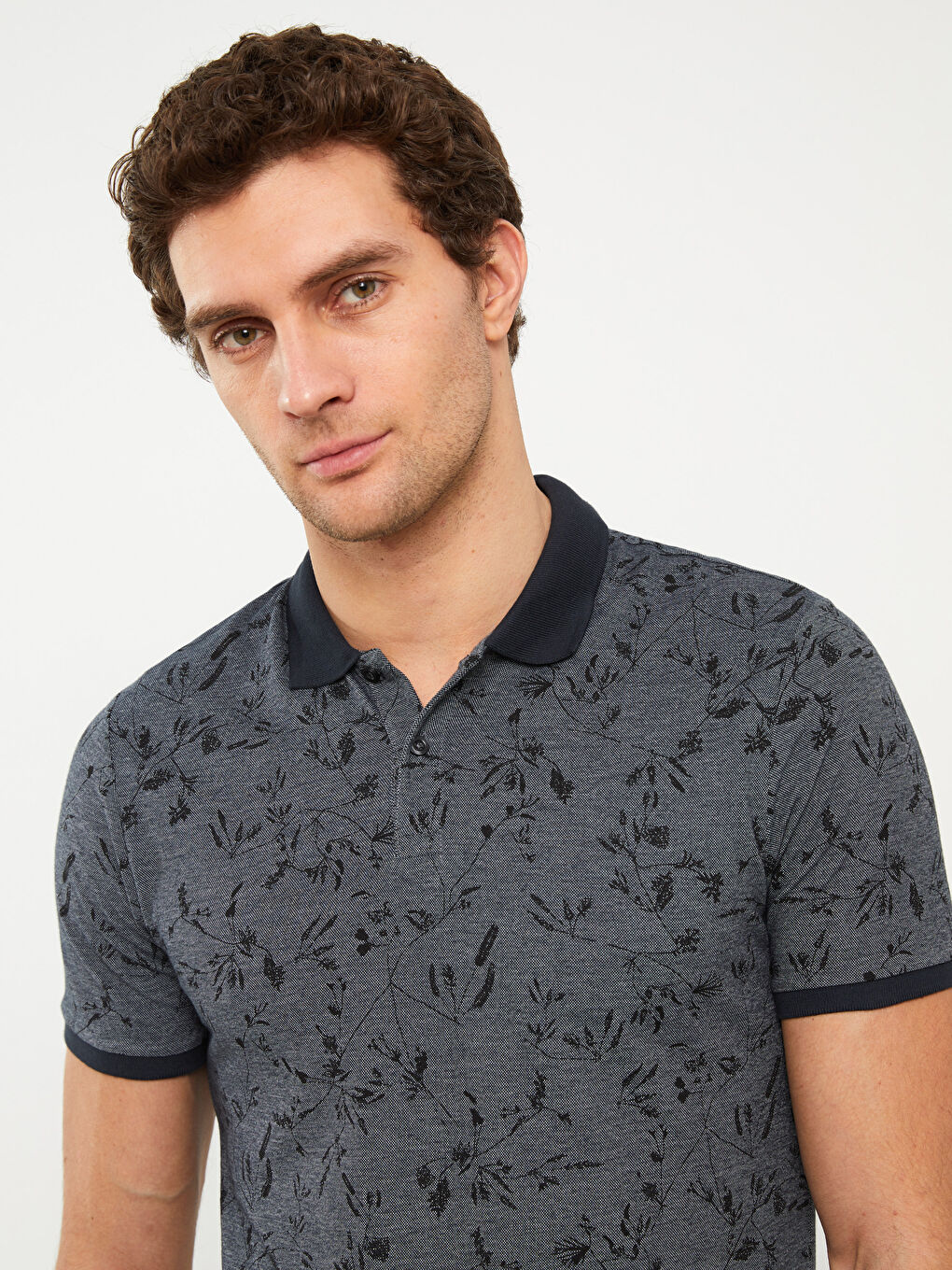 Polo Neck Short Sleeve Patterned Men's T-Shirt -S33663Z8-LQ9