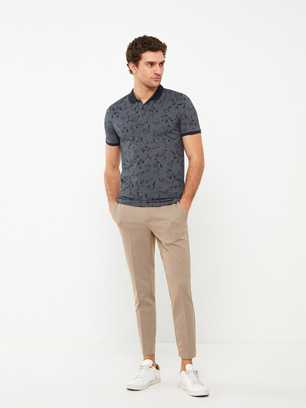 Polo Neck Short Sleeve Patterned Men's T-Shirt -S33663Z8-LQ9