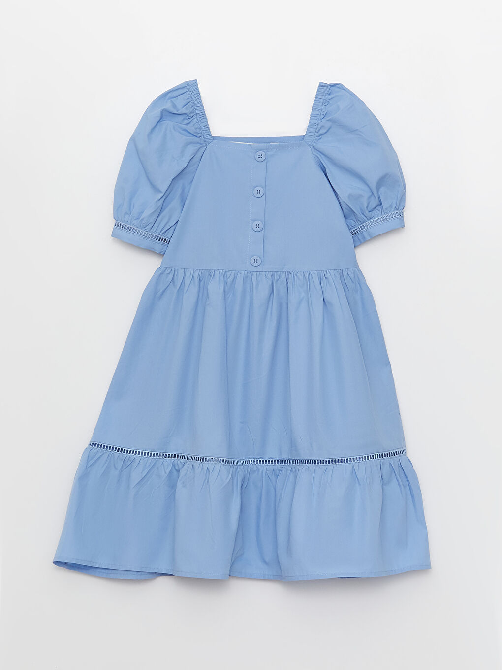 Square Neck Basic Short Sleeve Poplin Girls Dress
