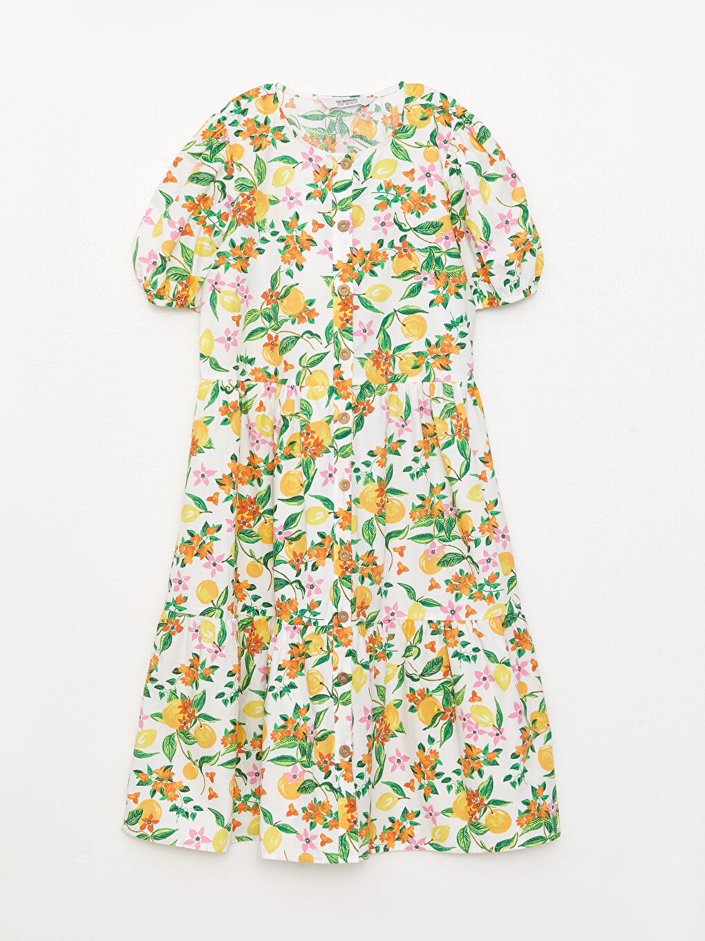 Crew Neck Patterned Short Sleeve Girls' Dress