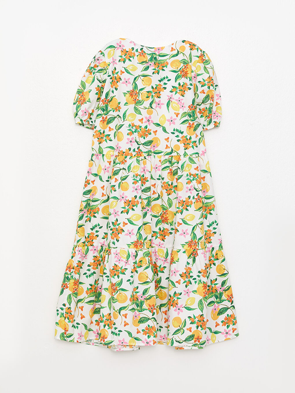 Crew Neck Patterned Short Sleeve Girls' Dress-1