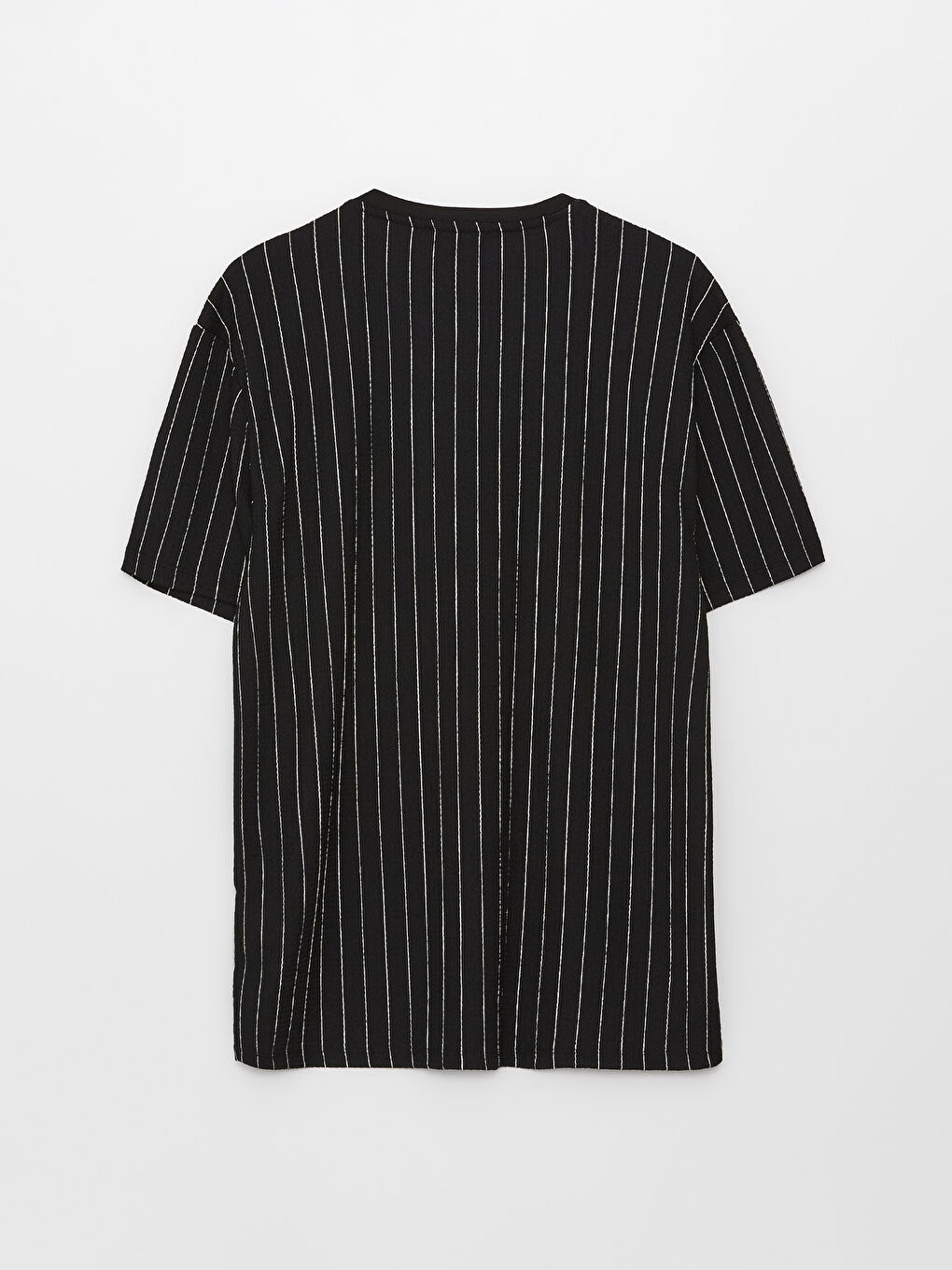 Siyah Bisiklet Yaka Kısa Kollu Çizgili Erkek Tişört-7