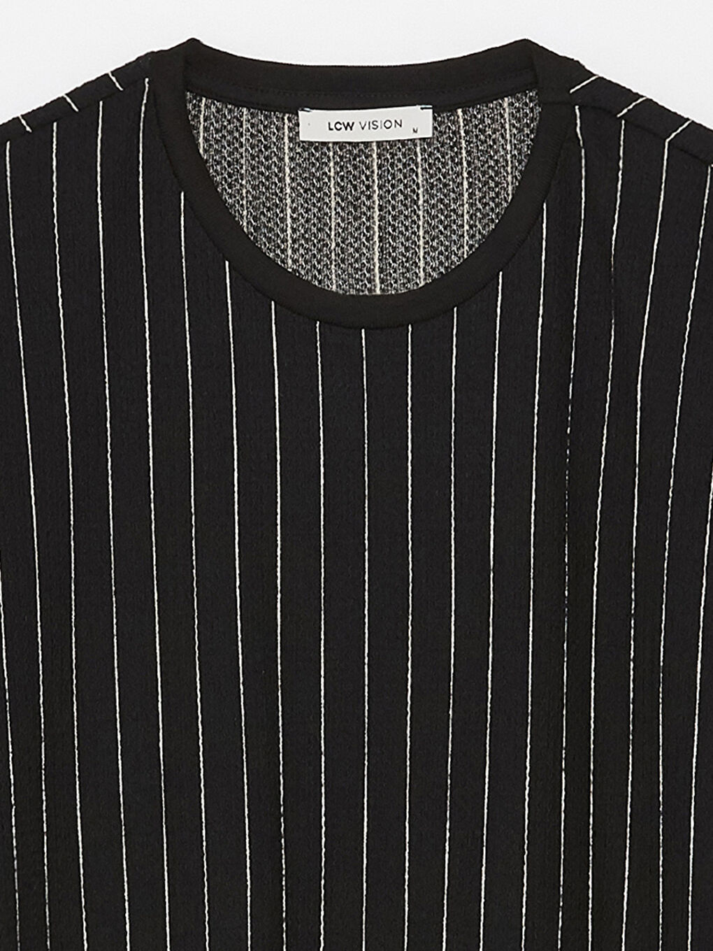 Siyah Bisiklet Yaka Kısa Kollu Çizgili Erkek Tişört-8