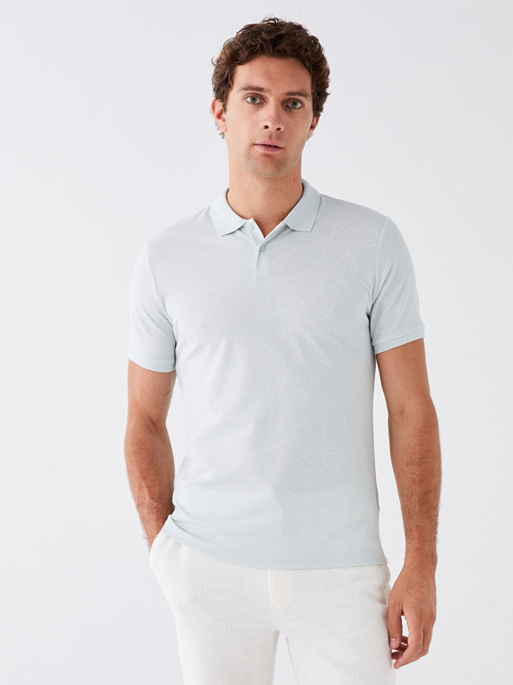 Yeşil Polo Yaka Kısa Kollu Desenli Erkek Tişört