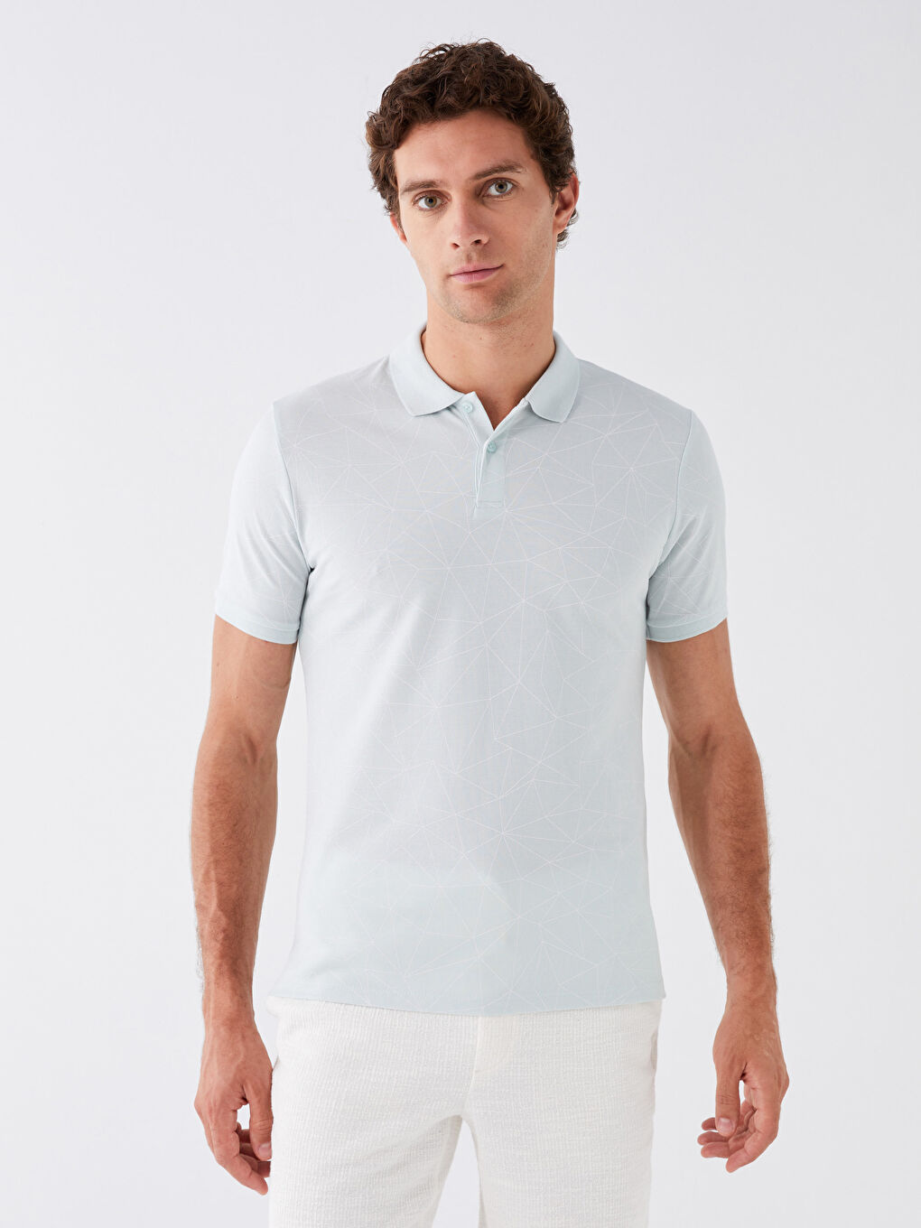 Yeşil Polo Yaka Kısa Kollu Desenli Erkek Tişört-1