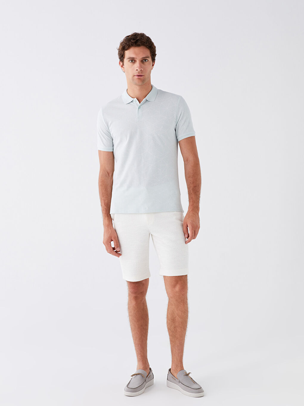 Yeşil Polo Yaka Kısa Kollu Desenli Erkek Tişört-2