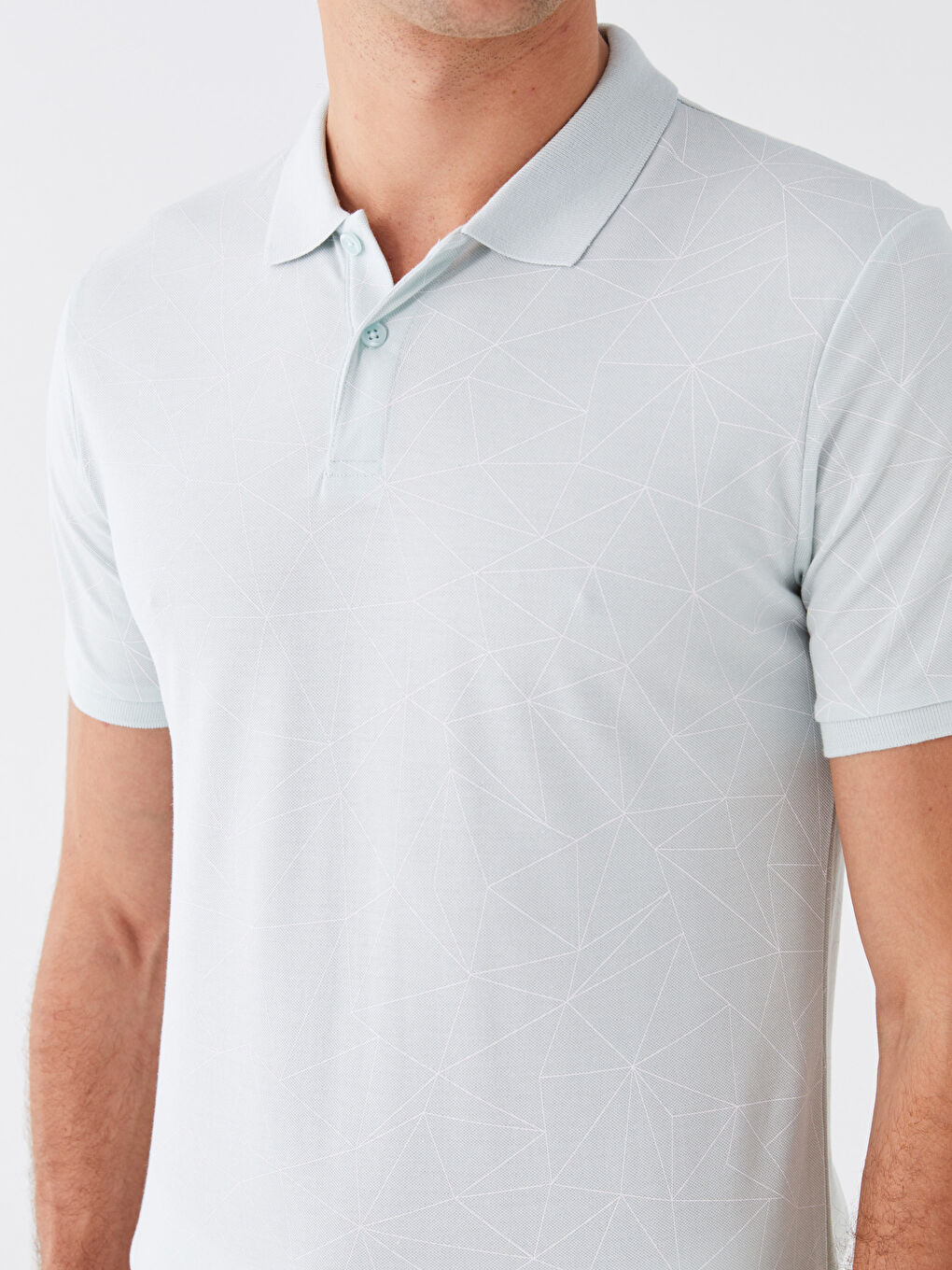 Yeşil Polo Yaka Kısa Kollu Desenli Erkek Tişört-3