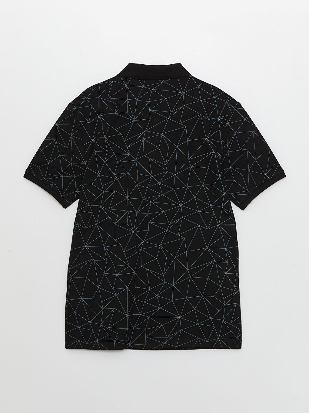 Siyah Polo Yaka Kısa Kollu Desenli Erkek Tişört-6