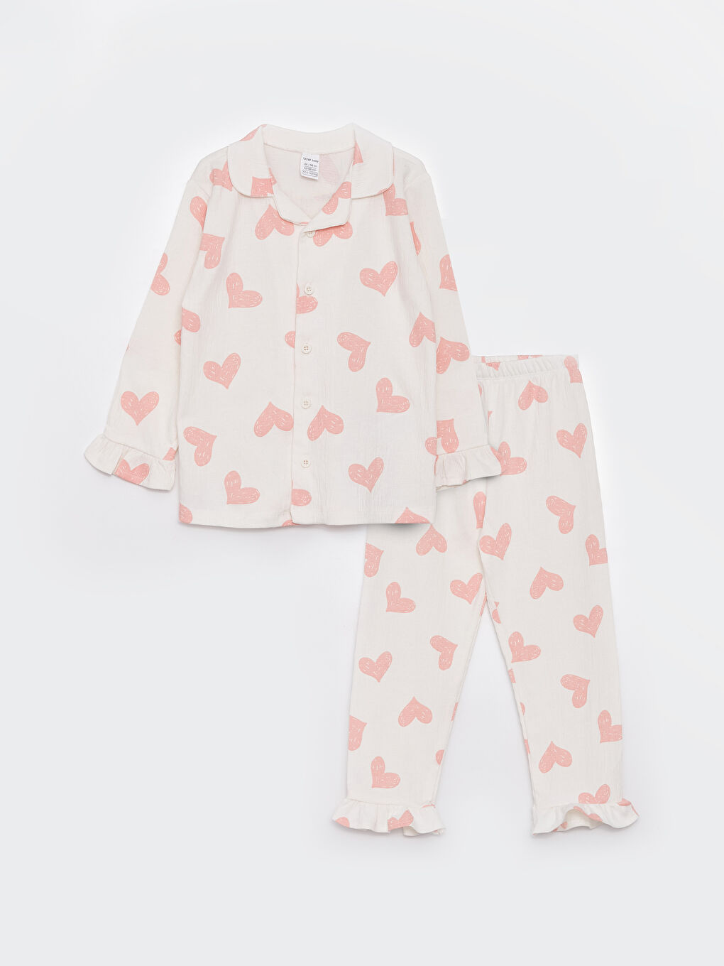 Polo Neck Long Sleeve Printed Baby Girl Pajama Set