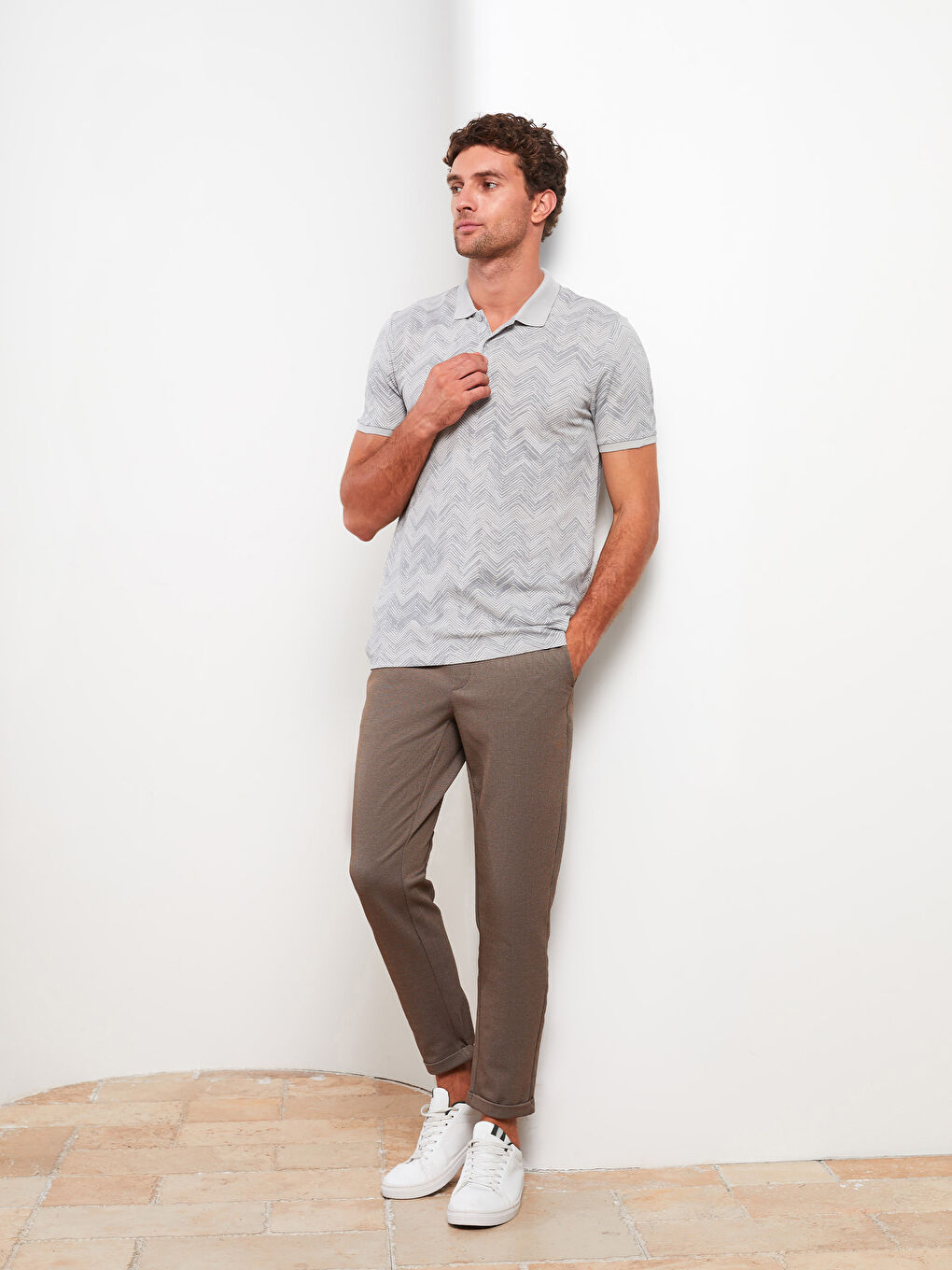 T-shirt pour Hommes à Col Polo Manches Courtes à Motifs en Piqué-2