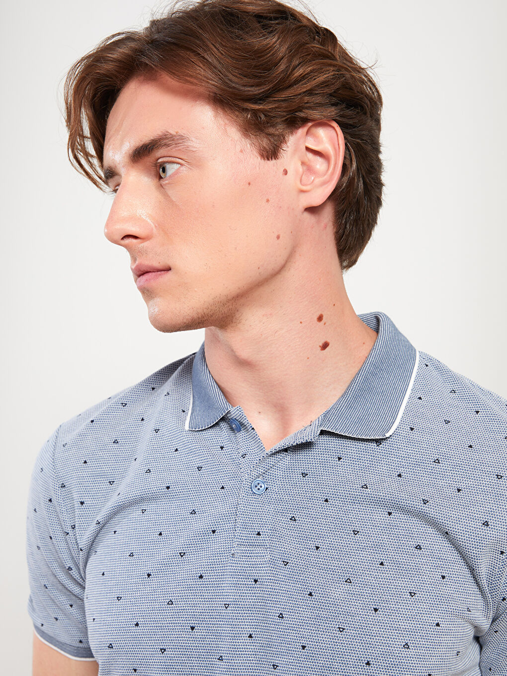 Mavi Polo Yaka Kısa Kollu Desenli Pike Erkek Tişört-2