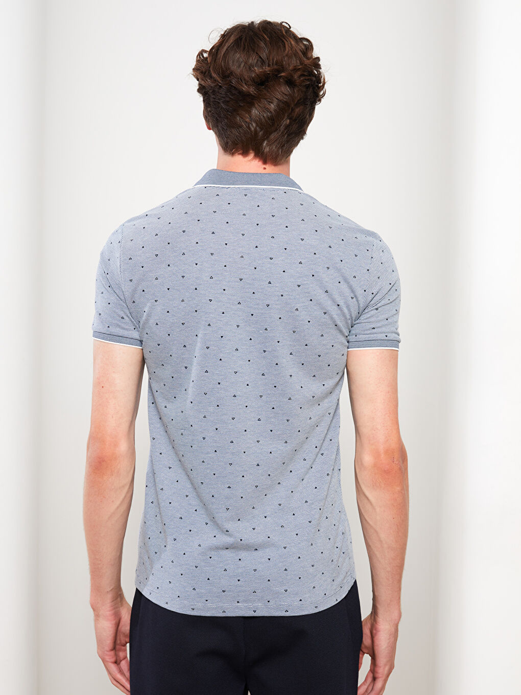 Mavi Polo Yaka Kısa Kollu Desenli Pike Erkek Tişört-4