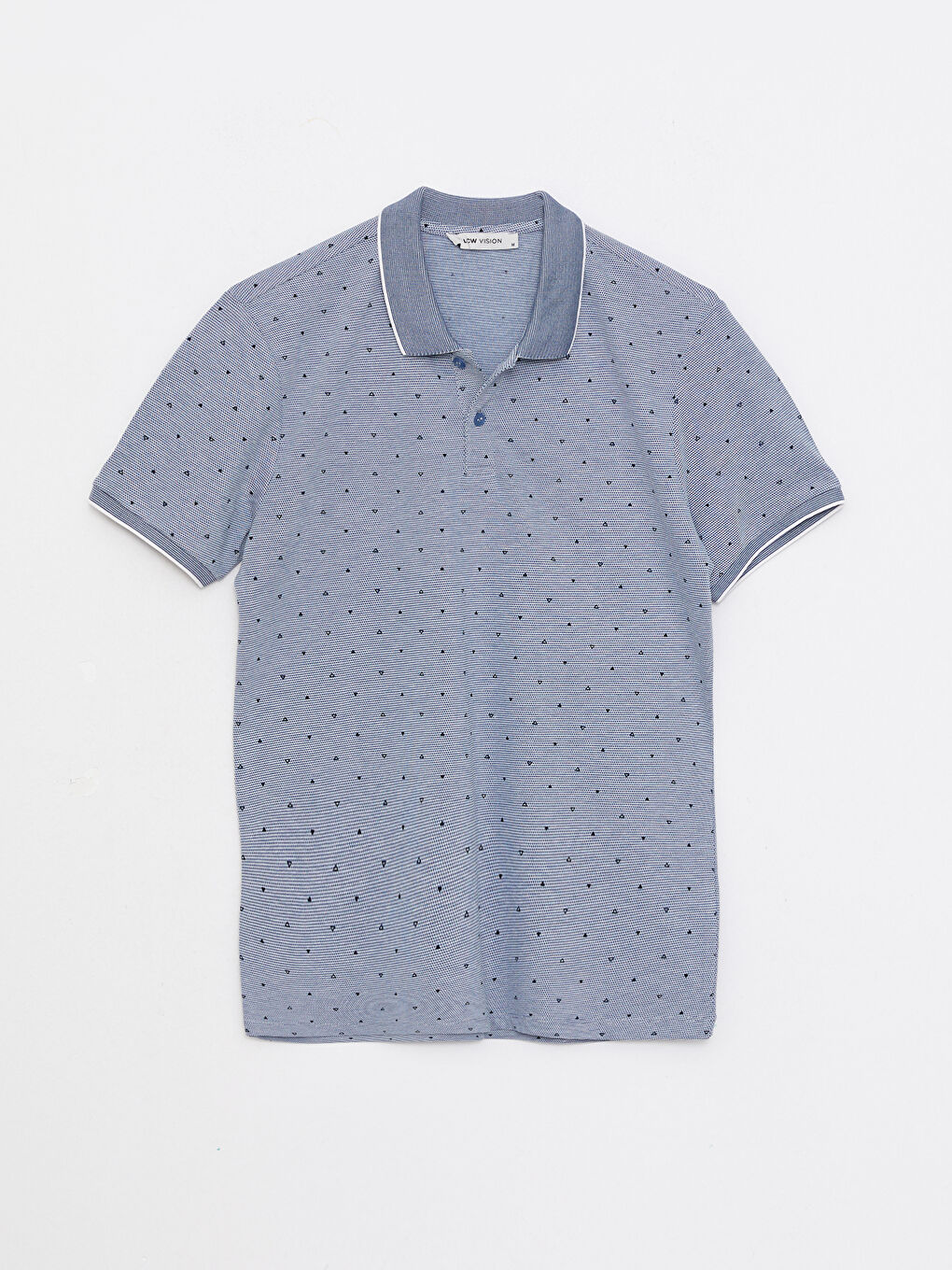 Mavi Polo Yaka Kısa Kollu Desenli Pike Erkek Tişört-5