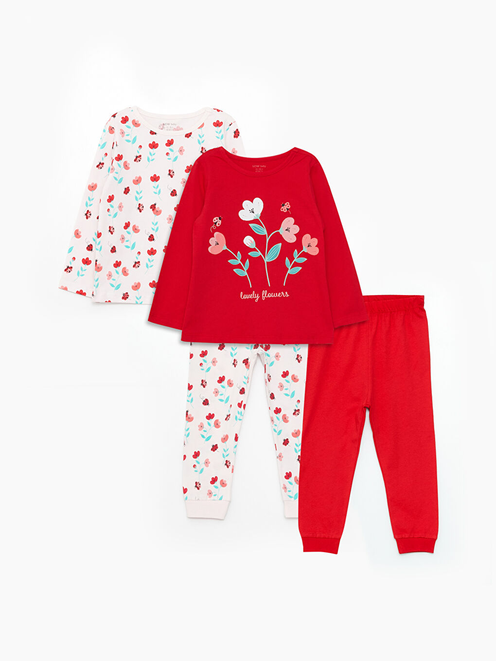 Set De Pijama Pentru Bebeluși Fete Cu Mânecă Lungă Și Imprimeu, Guler Rotund, Pachet De 4