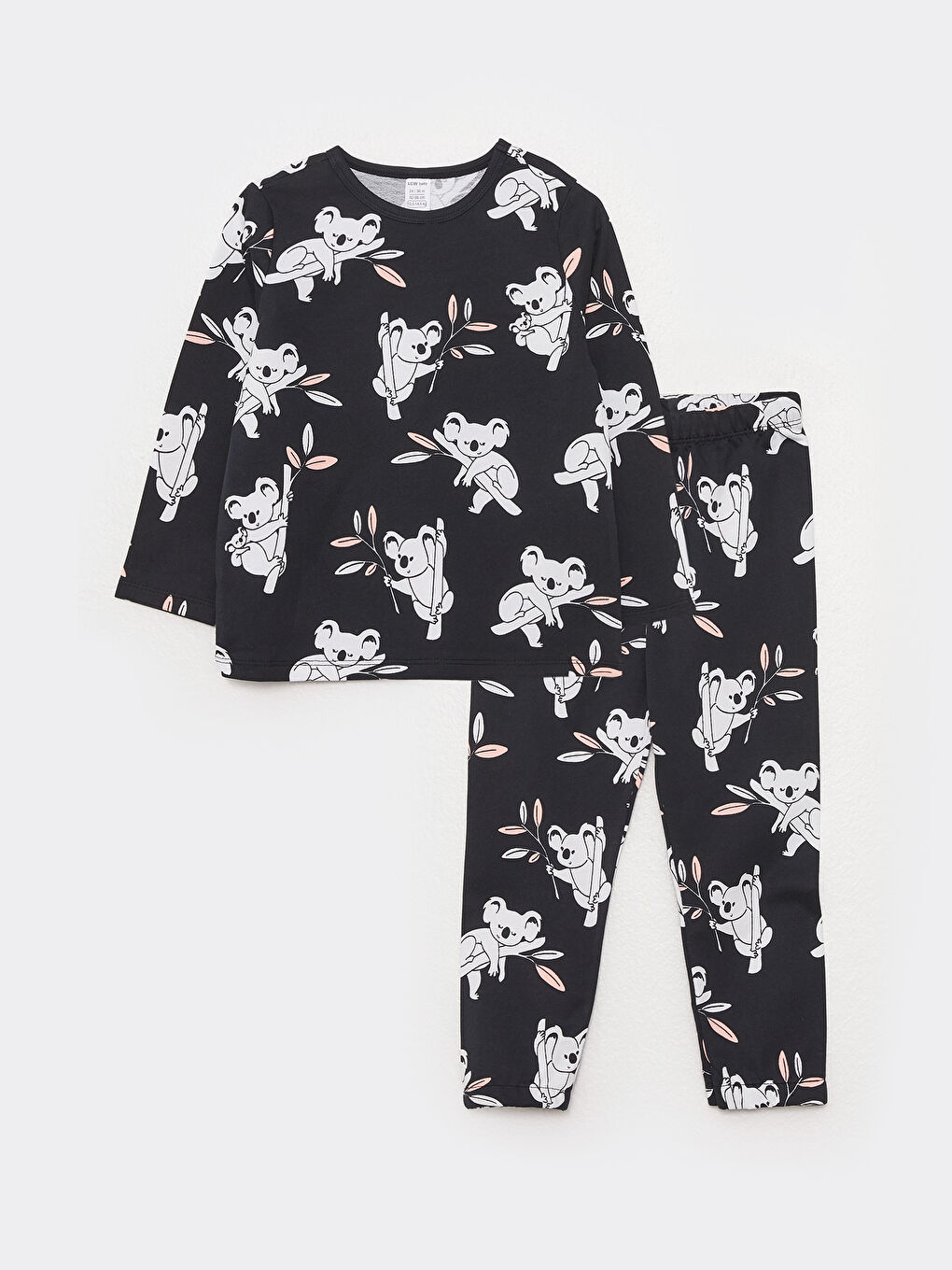 Siyah Bisiklet Yaka Uzun Kollu Baskılı Kız Bebek Pijama Takımı