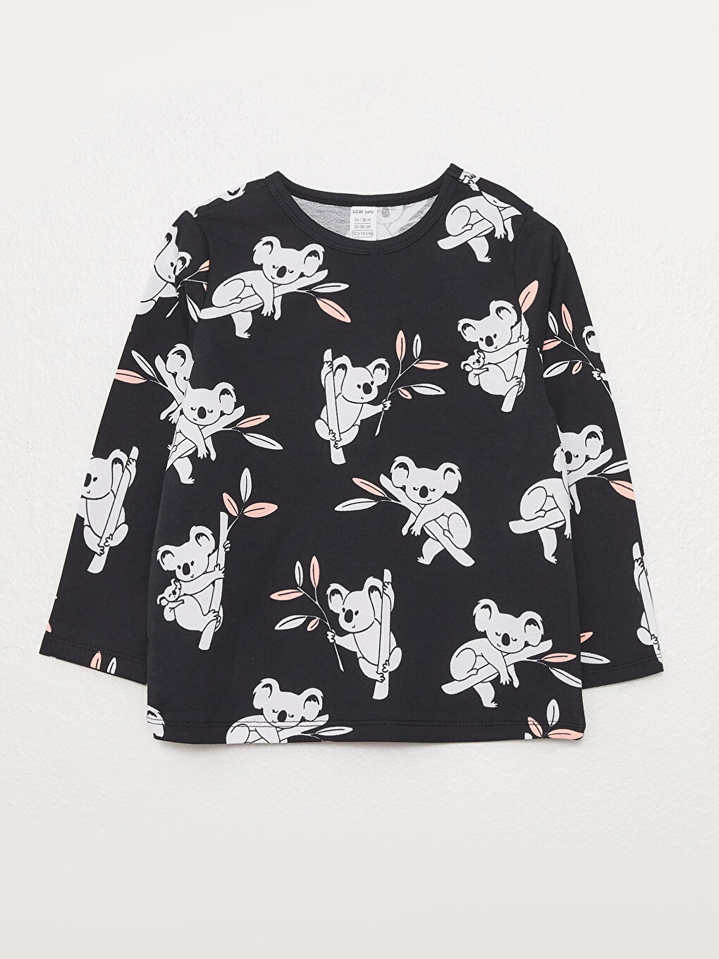 Siyah Bisiklet Yaka Uzun Kollu Baskılı Kız Bebek Pijama Takımı-1