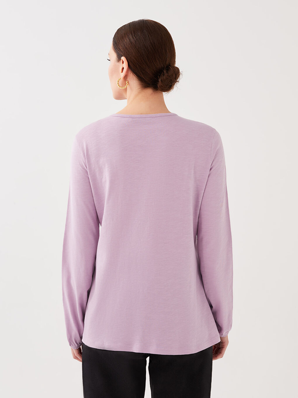 Lila Bağlamalı Yaka Nakışlı Uzun Kollu Kadın Bluz-4