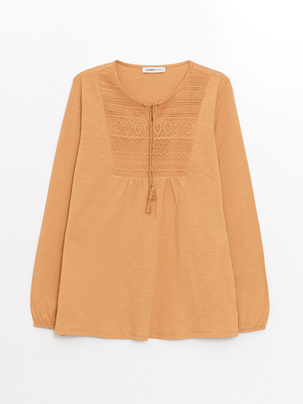 Tie Neck Embroidered Long Sleeve Women's Blouse-5