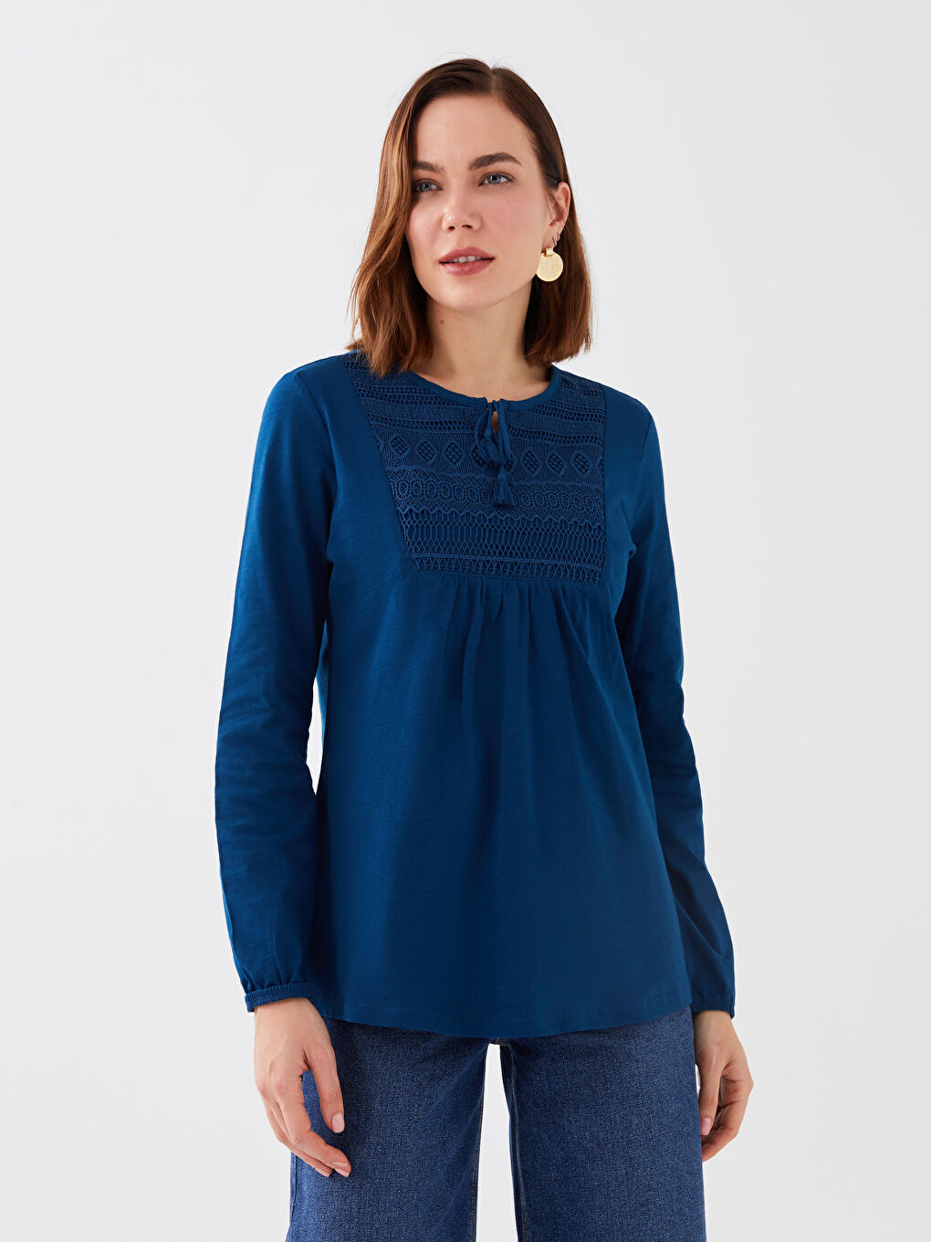 【新品未使用】pois ポワ blouse tee navy Factory: Embroidered Peasant Top For Women
