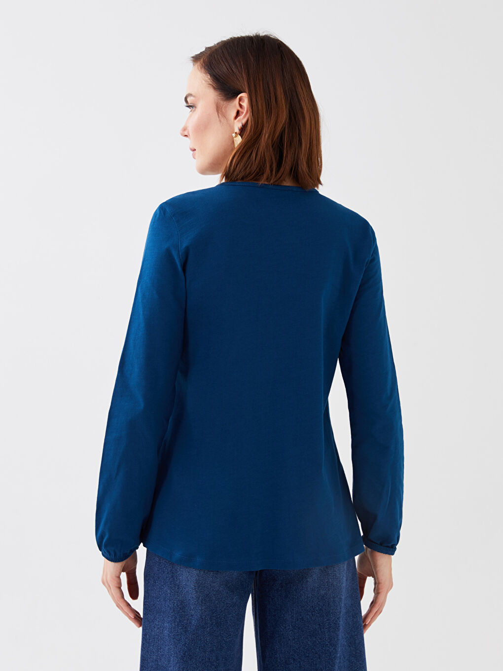 Tie Neck Embroidered Long Sleeve Women's Blouse-4