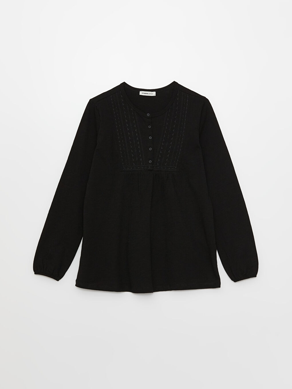 بلوزة كم طويل مطرزة بياقة دائرية للسيدات-5