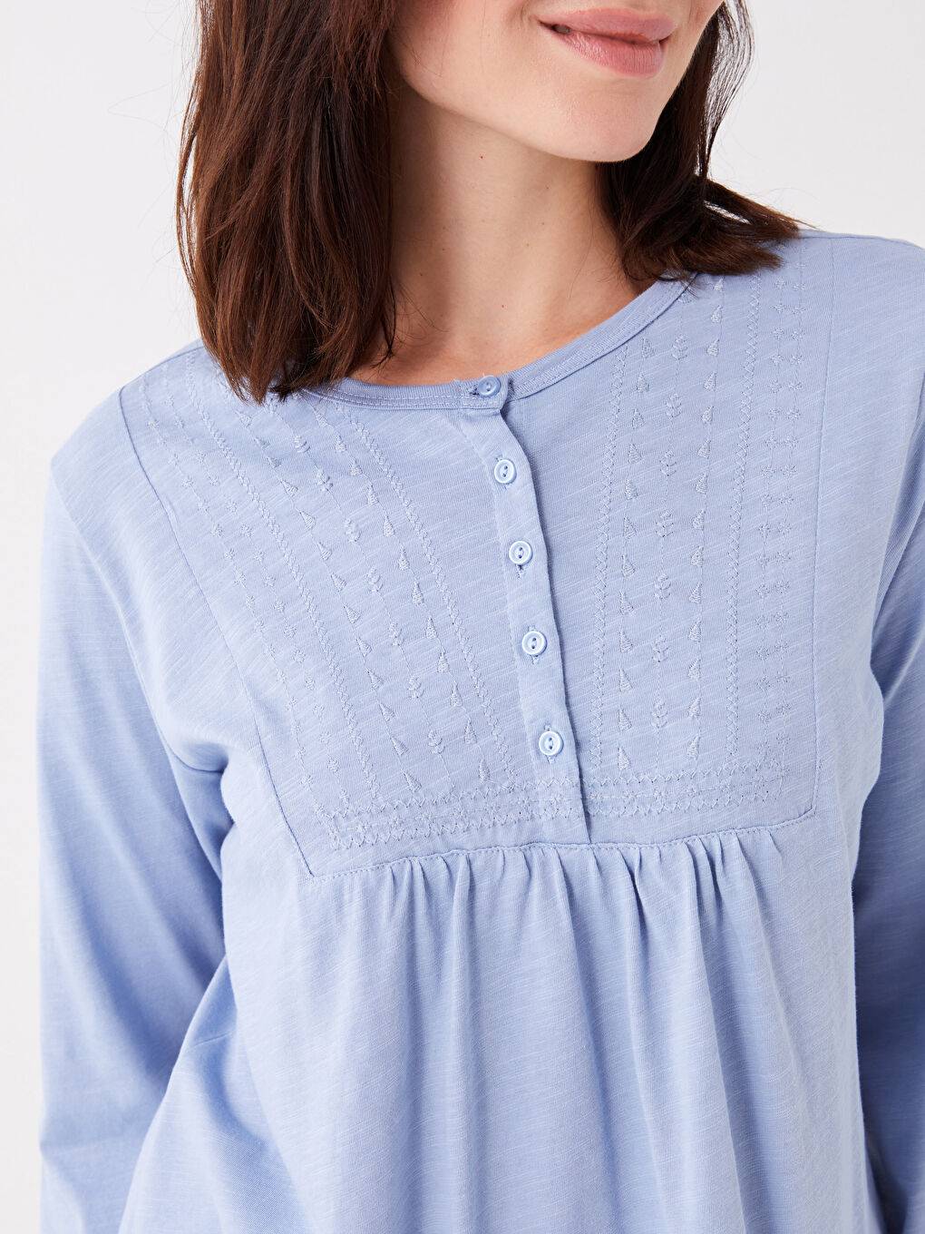 Crew Neck Embroidered Long Sleeve Women's Blouse-3