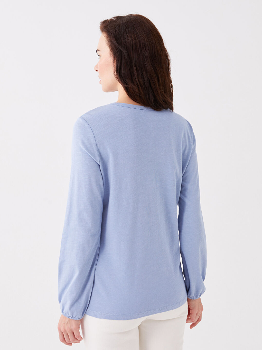 Crew Neck Embroidered Long Sleeve Women's Blouse-4