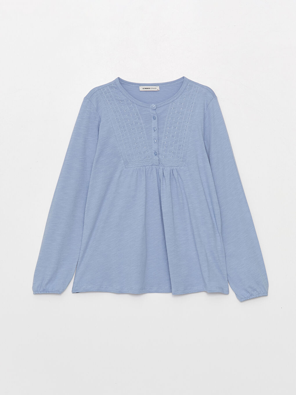 Crew Neck Embroidered Long Sleeve Women's Blouse-5