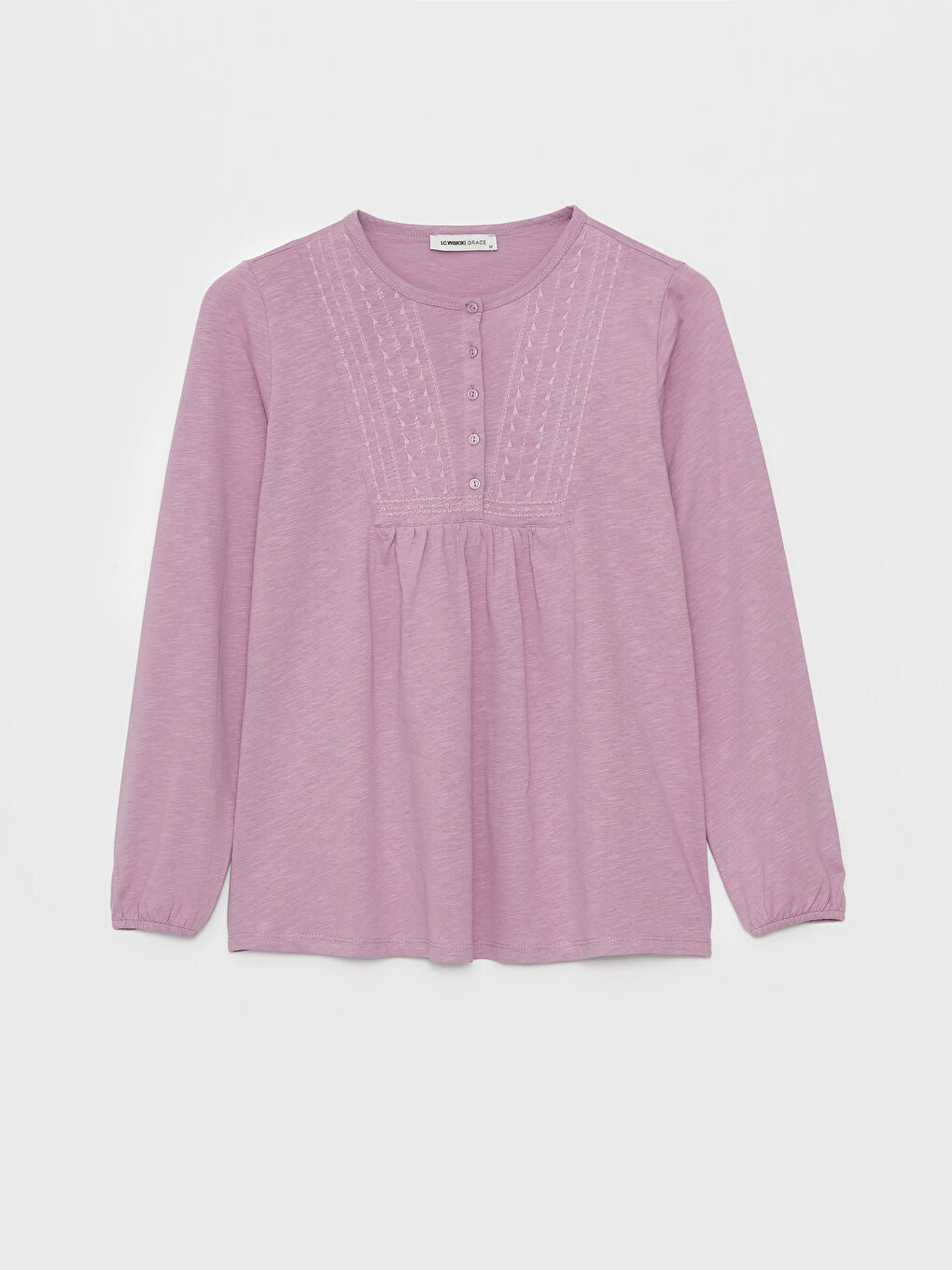 بلوزة كم طويل مطرزة بياقة دائرية للسيدات-5