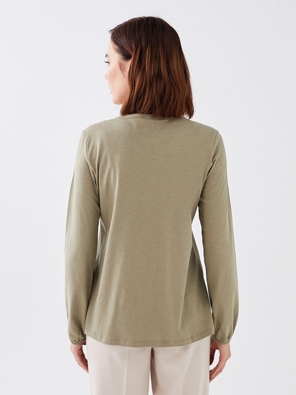 LCW Grace Crew Neck Embroidered Long Sleeve Women's Blouse -S33711Z8-GW9