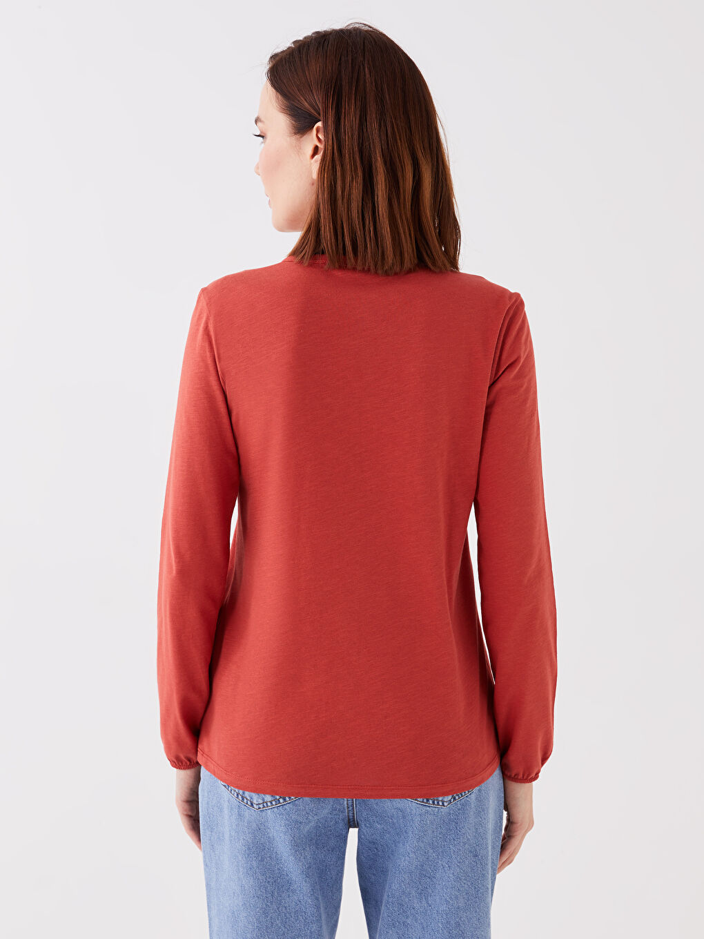 Turuncu Bisiklet Yaka Nakışlı Uzun Kollu Kadın Bluz-4