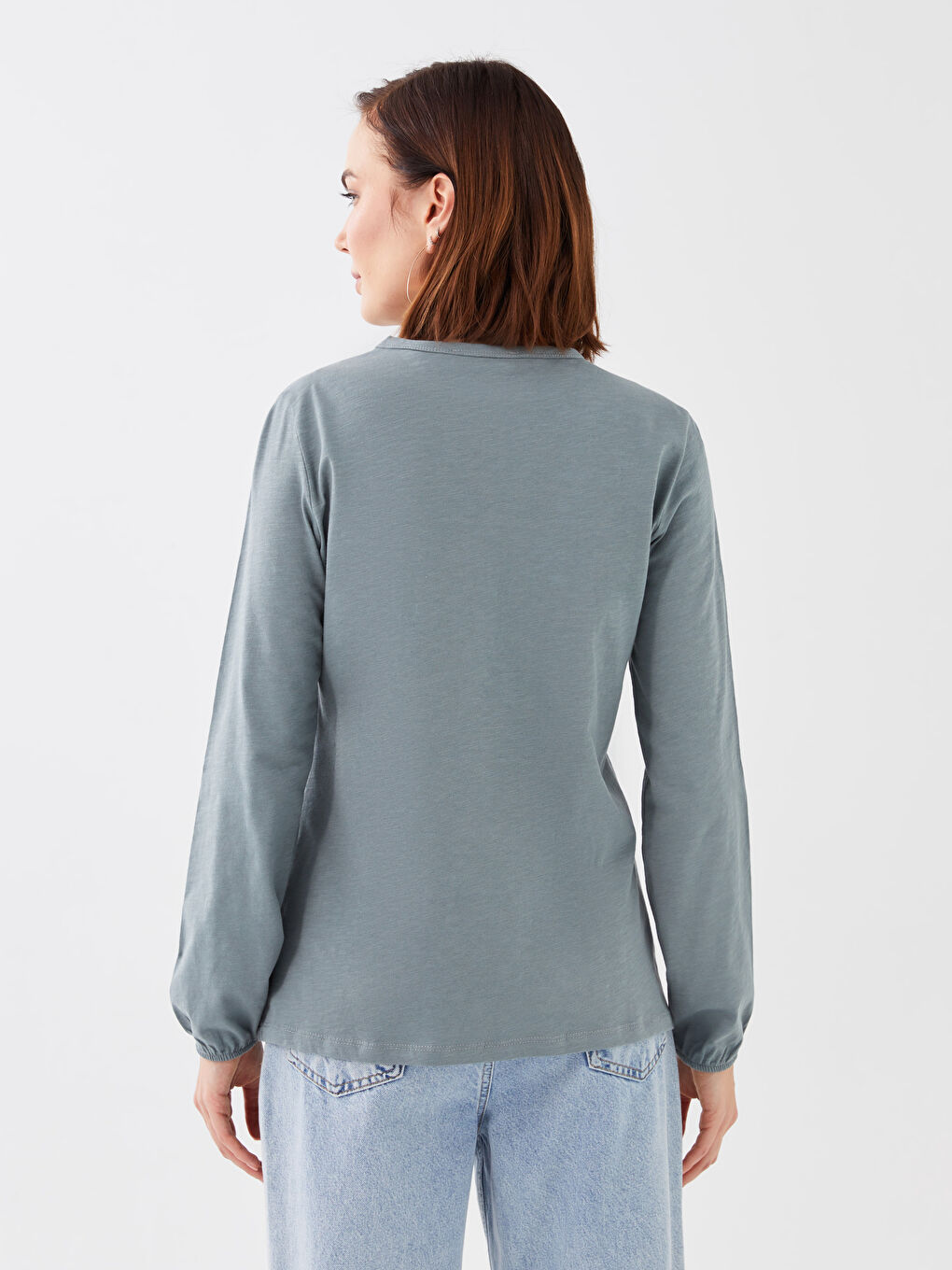 Mavi Bisiklet Yaka Nakışlı Uzun Kollu Kadın Bluz-4