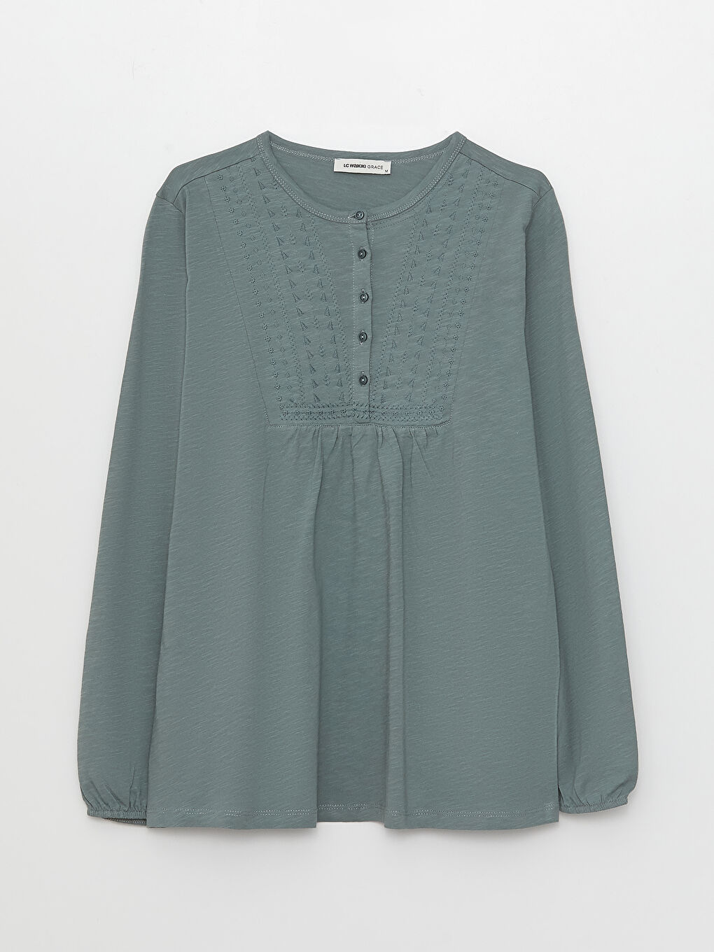 Mavi Bisiklet Yaka Nakışlı Uzun Kollu Kadın Bluz-5