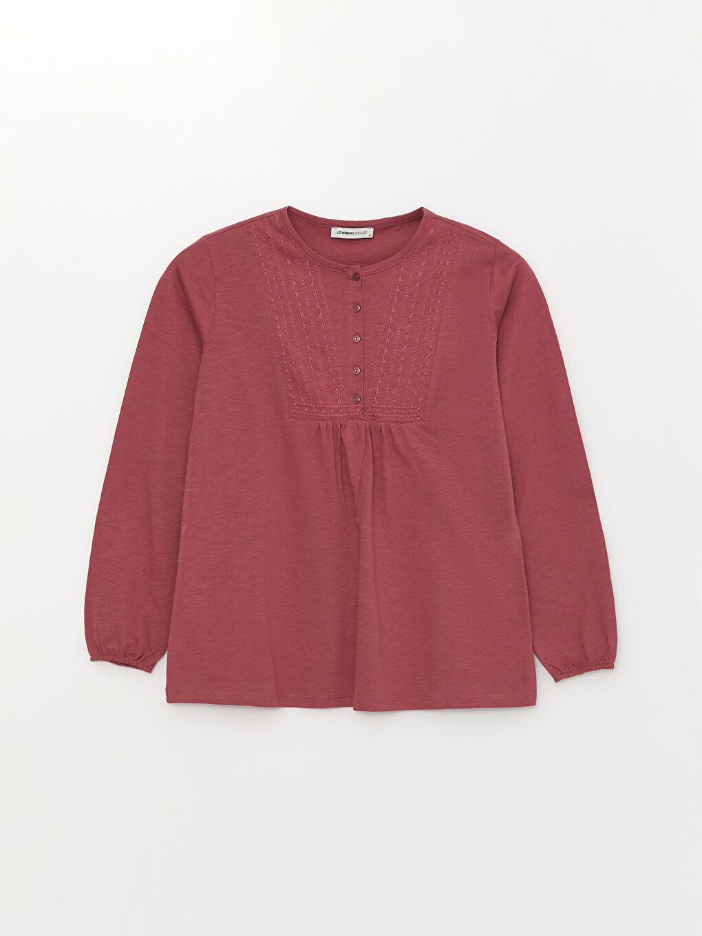 Pembe Bisiklet Yaka Nakışlı Uzun Kollu Kadın Bluz-5