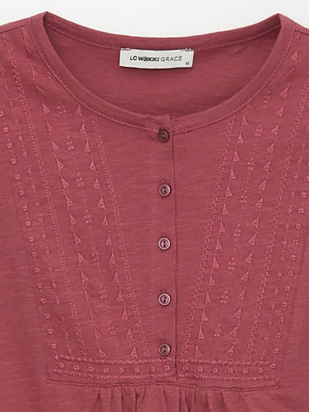 Pembe Bisiklet Yaka Nakışlı Uzun Kollu Kadın Bluz-7