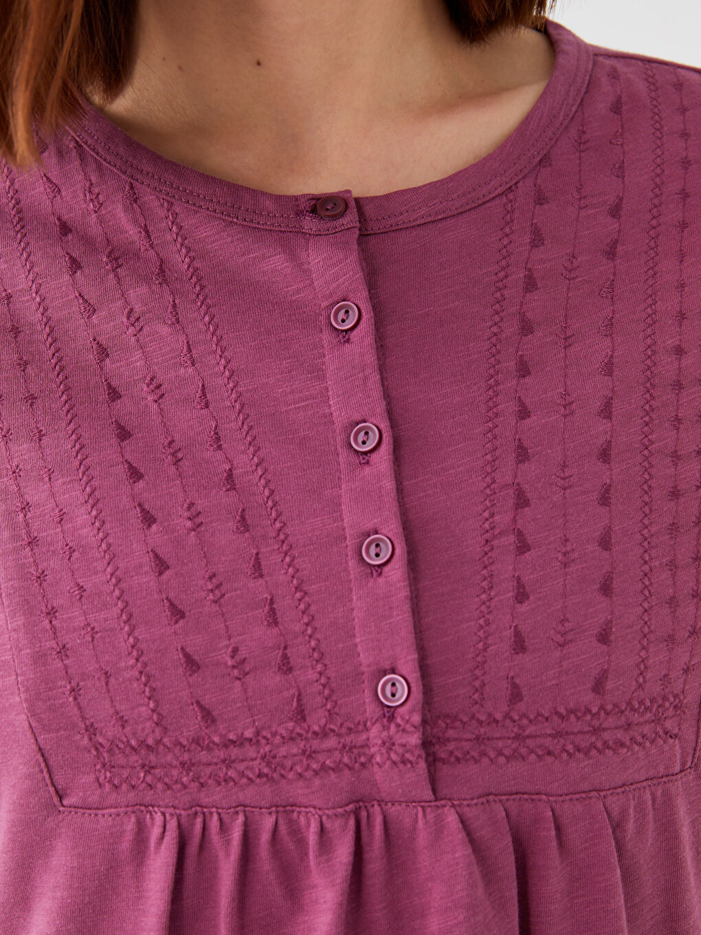 Mürdüm Bisiklet Yaka Nakışlı Uzun Kollu Kadın Bluz-3