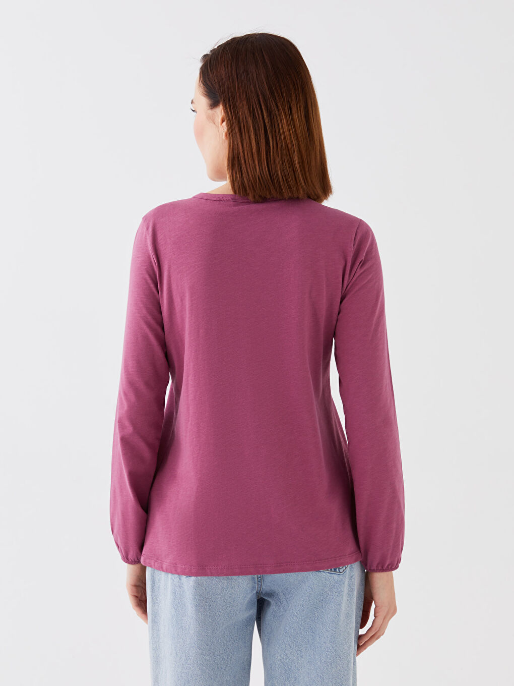 Mürdüm Bisiklet Yaka Nakışlı Uzun Kollu Kadın Bluz-4