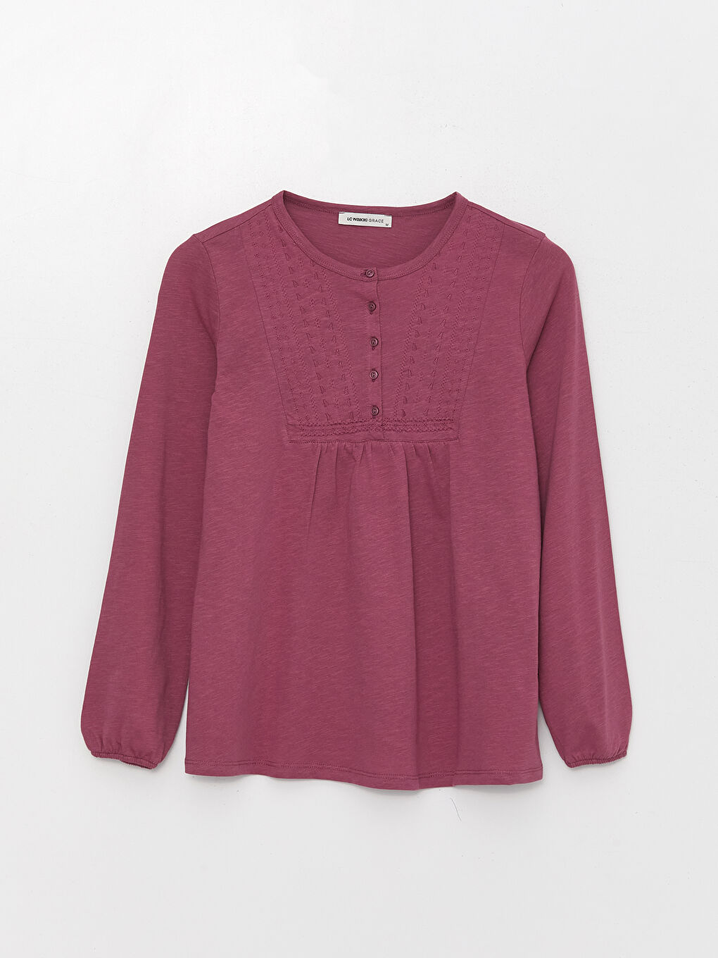 Mürdüm Bisiklet Yaka Nakışlı Uzun Kollu Kadın Bluz-5