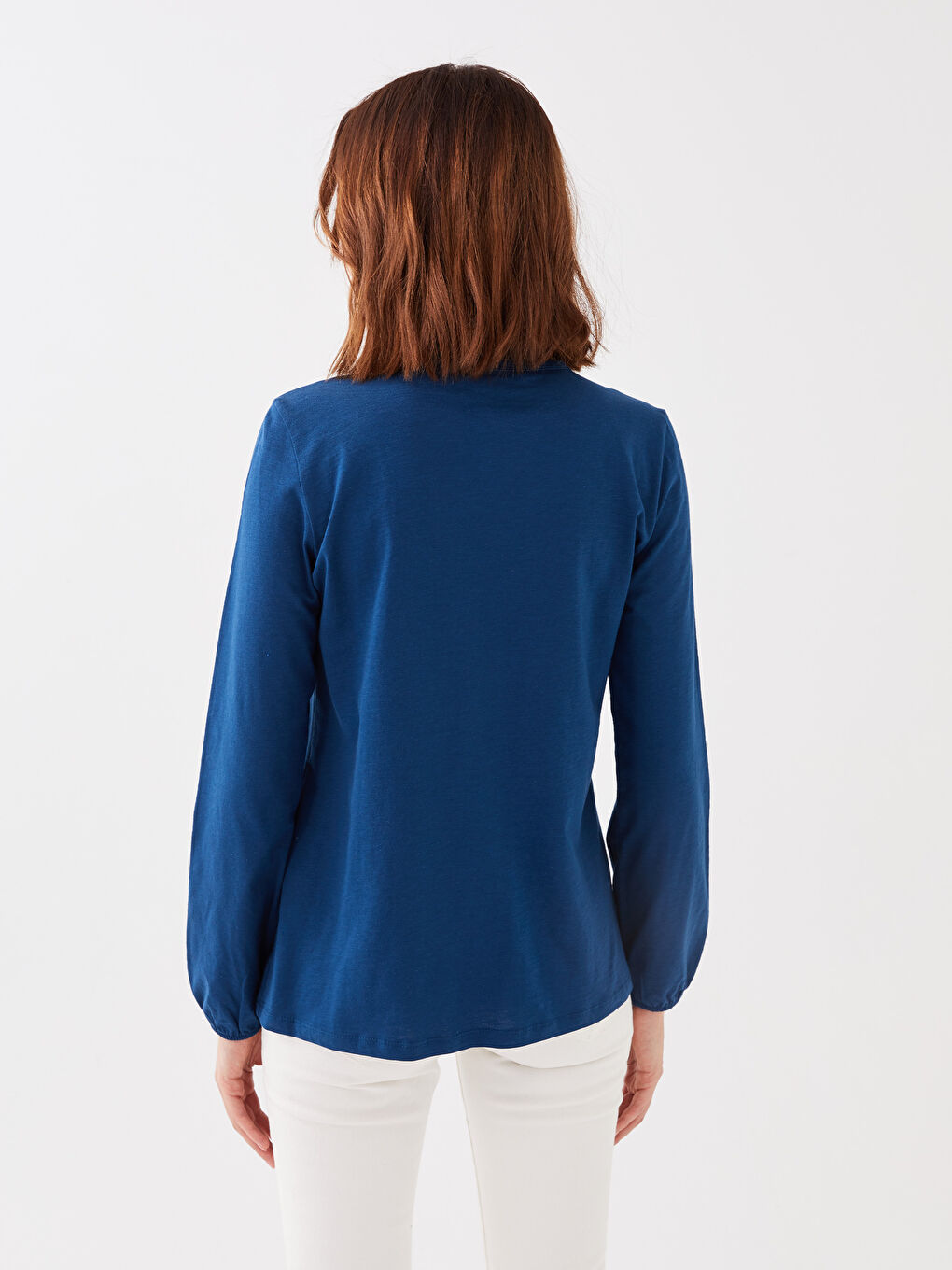 Petrol Bisiklet Yaka Nakışlı Uzun Kollu Kadın Bluz-4