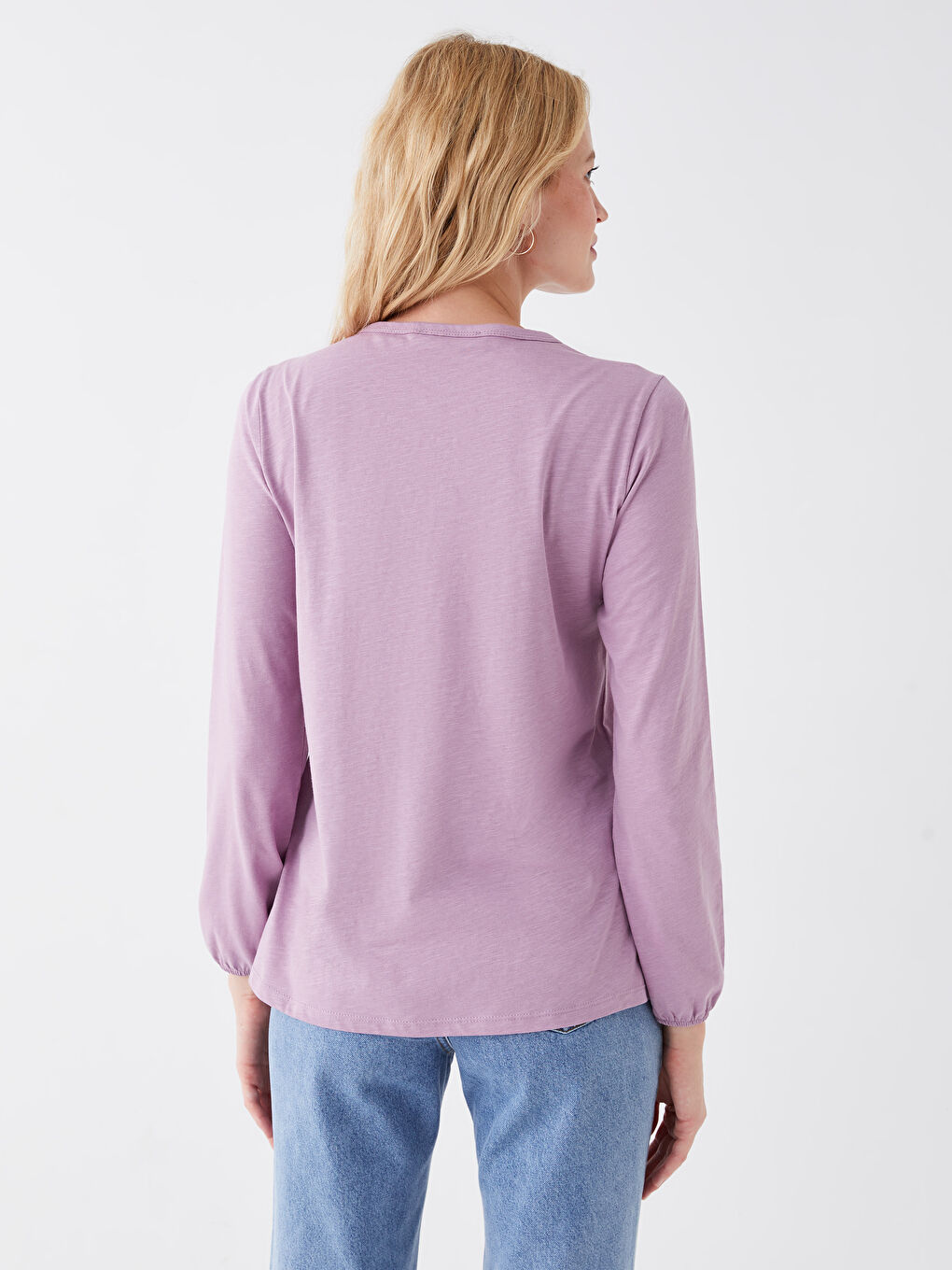 بلوزة كم طويل مطرزة بياقة دائرية للسيدات-4