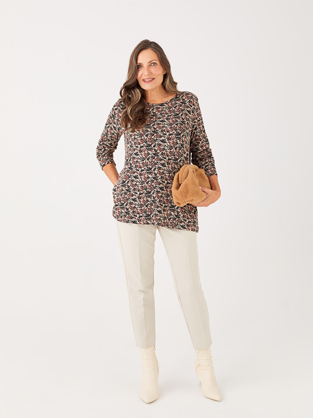 Crew Neck Patterned Long Sleeve Women's T-Shirt