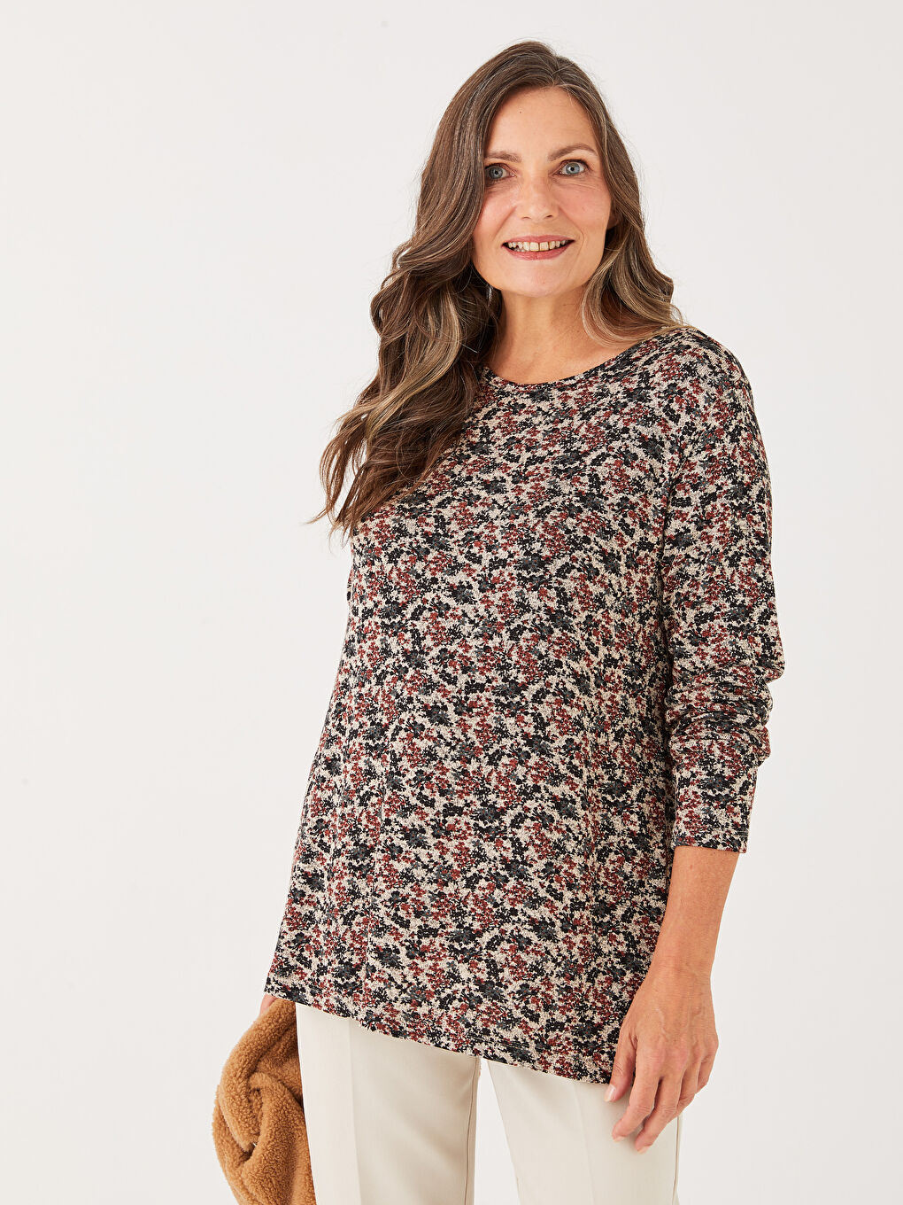 Crew Neck Patterned Long Sleeve Women's T-Shirt-2