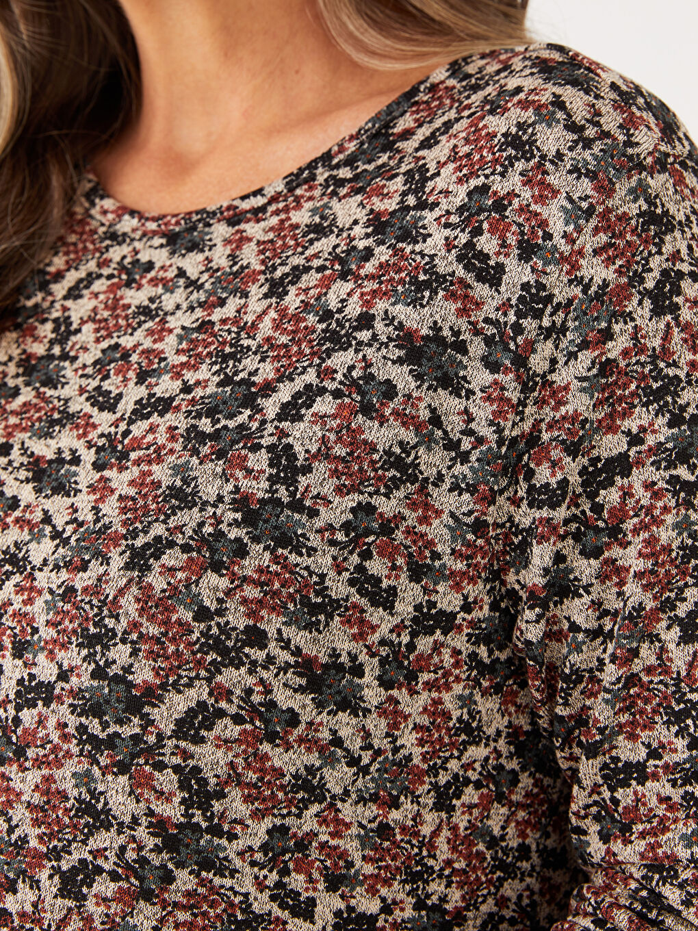 Crew Neck Patterned Long Sleeve Women's T-Shirt-3