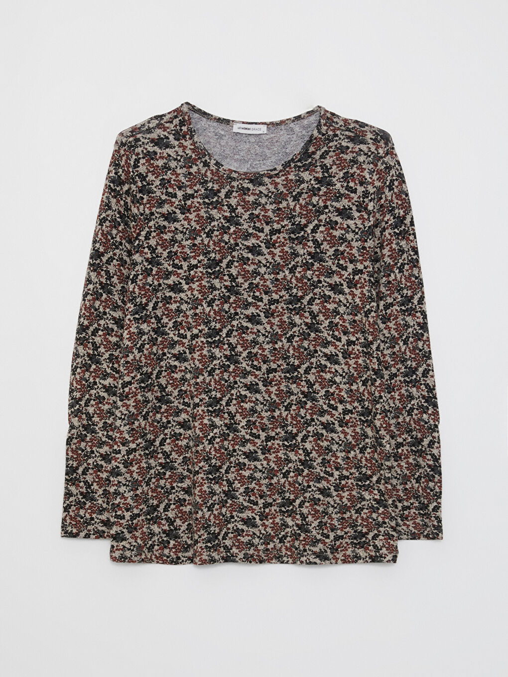 Crew Neck Patterned Long Sleeve Women's T-Shirt-5