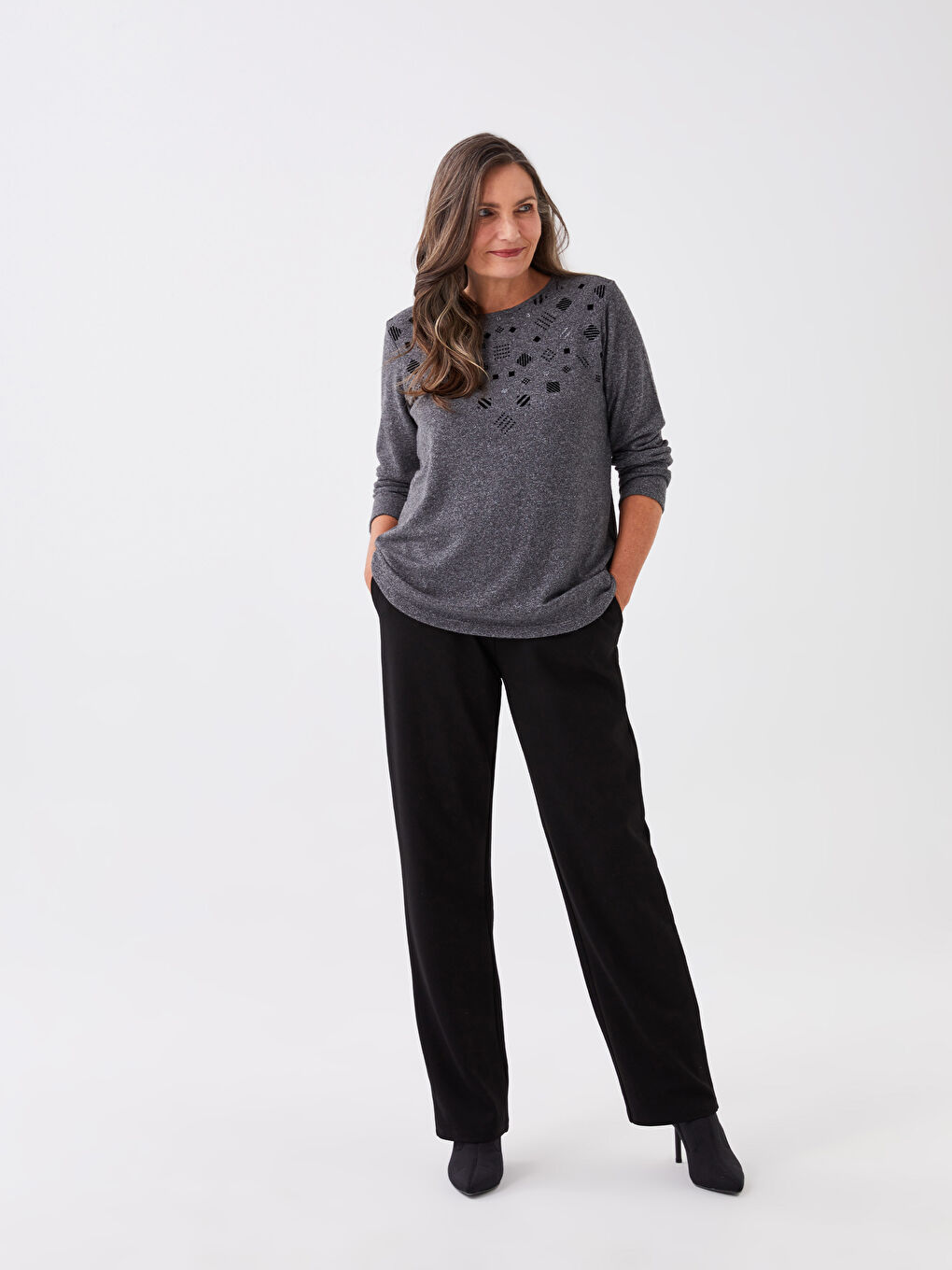 Crew Neck Patterned Long Sleeve Women's Jumper-2