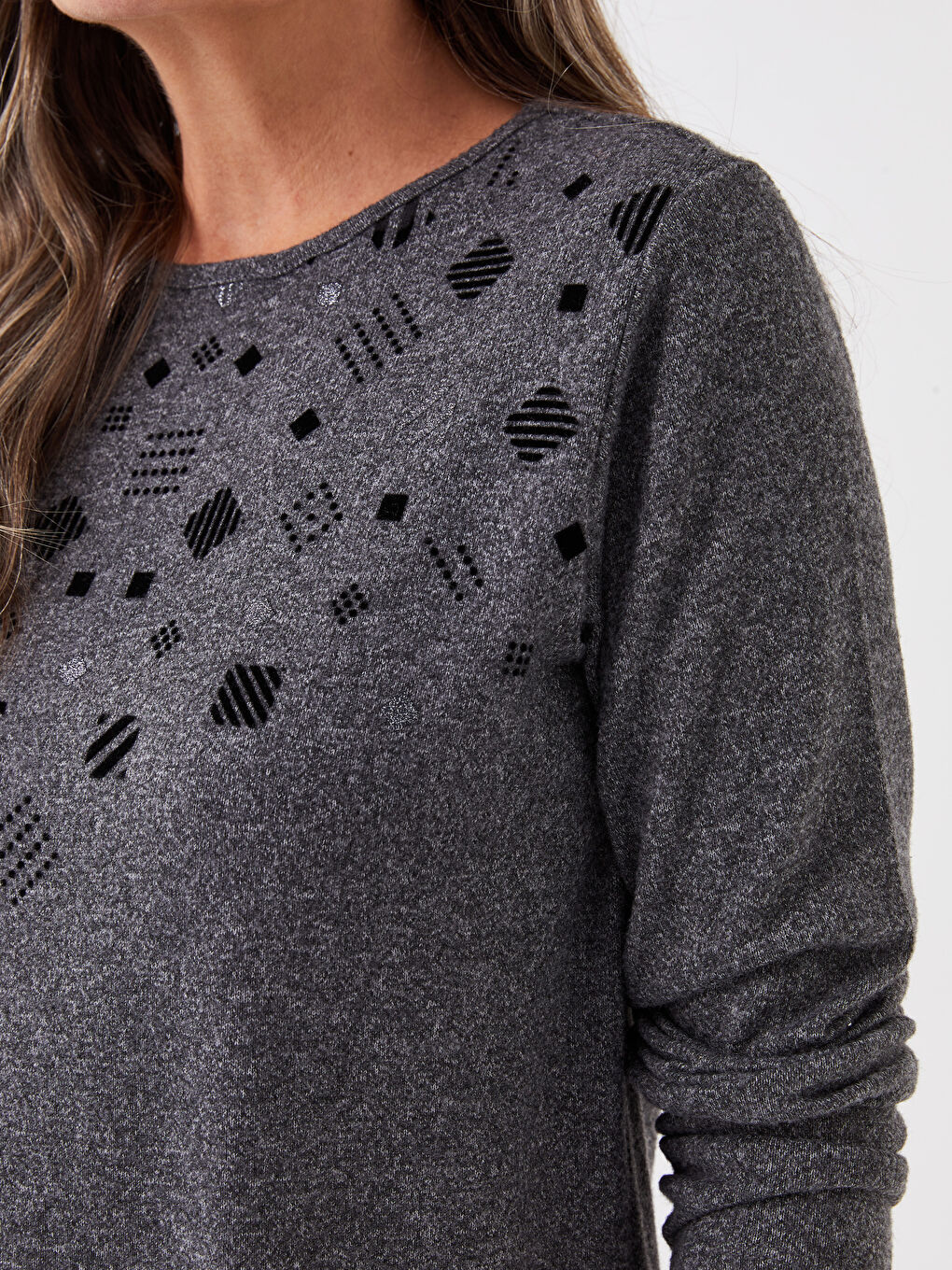 Crew Neck Patterned Long Sleeve Women's Jumper-3