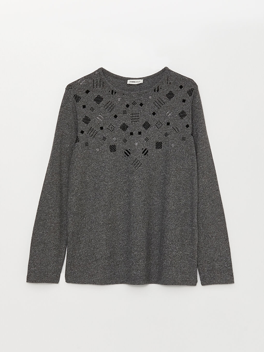 Crew Neck Patterned Long Sleeve Women's Jumper-5