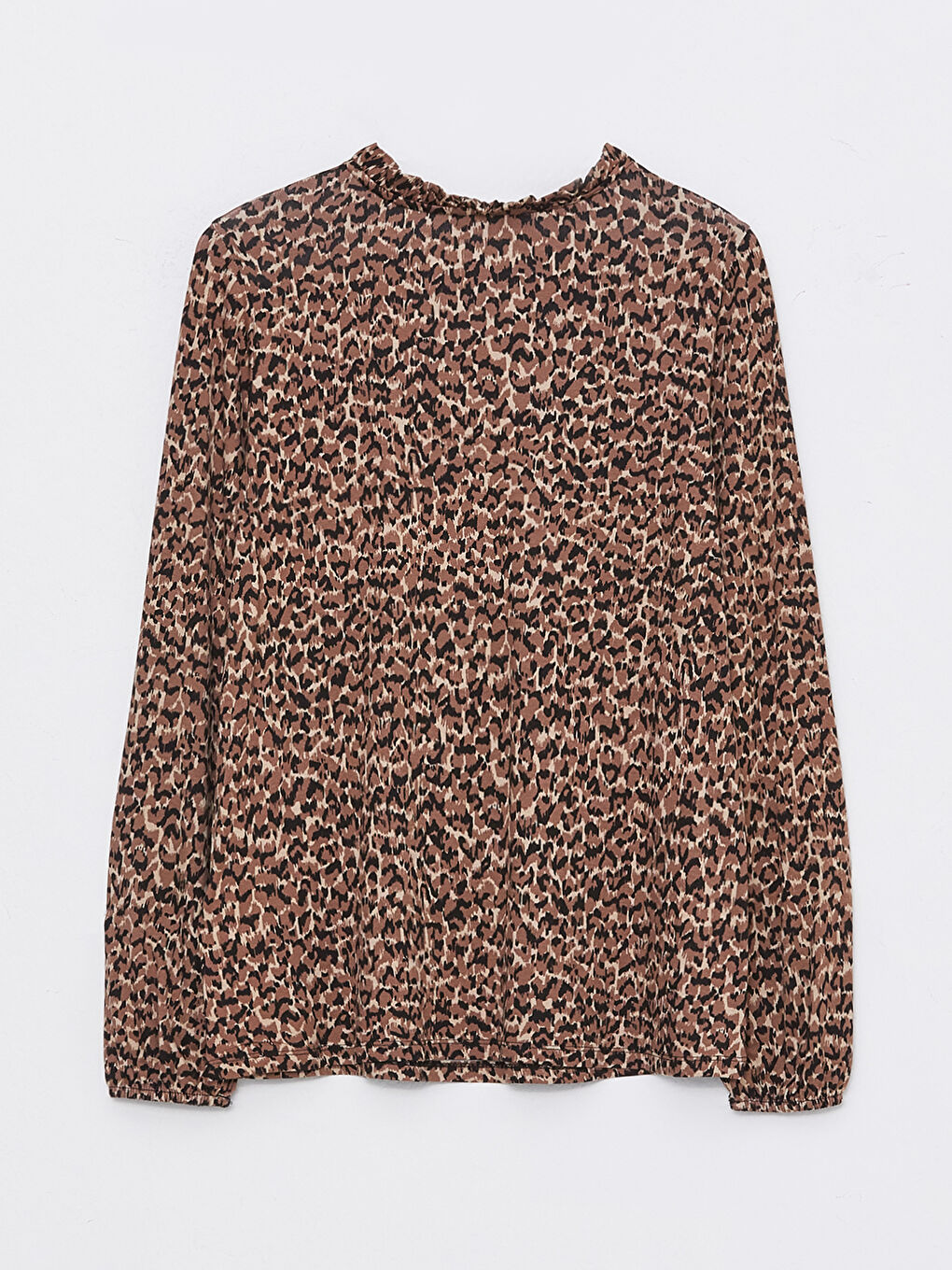 Bej Bağlamalı Yaka Desenli Uzun Kollu Kadın Bluz-6